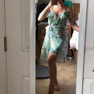 Green Summer Floral Off the Shoulder Dress / Small